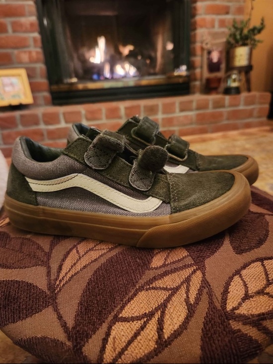 Vans Other - Vans Kids Olive Green Velcro Low-Top Sneakers with Gum Sole